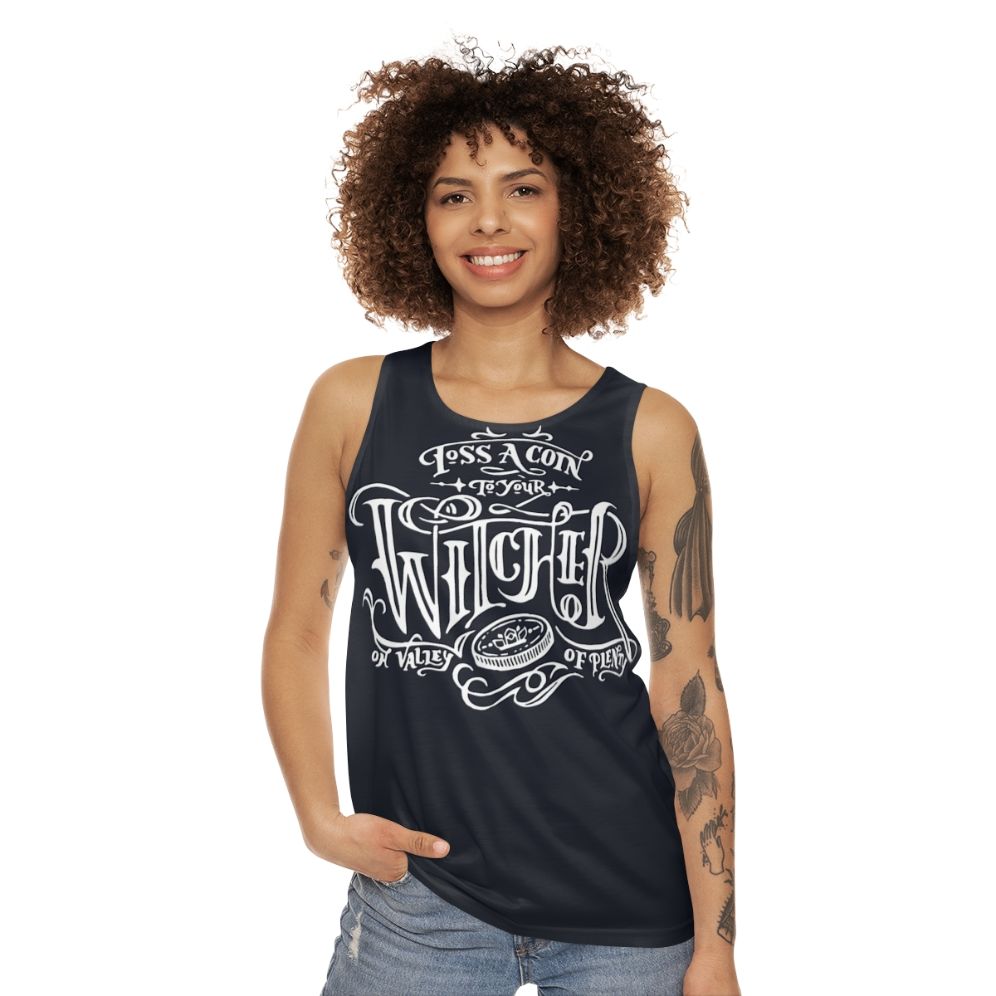 Toss A Coin To Your Witcher Unisex Black & White Tank Top - women