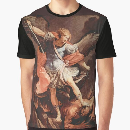 Graphic t-shirt featuring the image of St Michael the Archangel, a Catholic and Christian religious icon