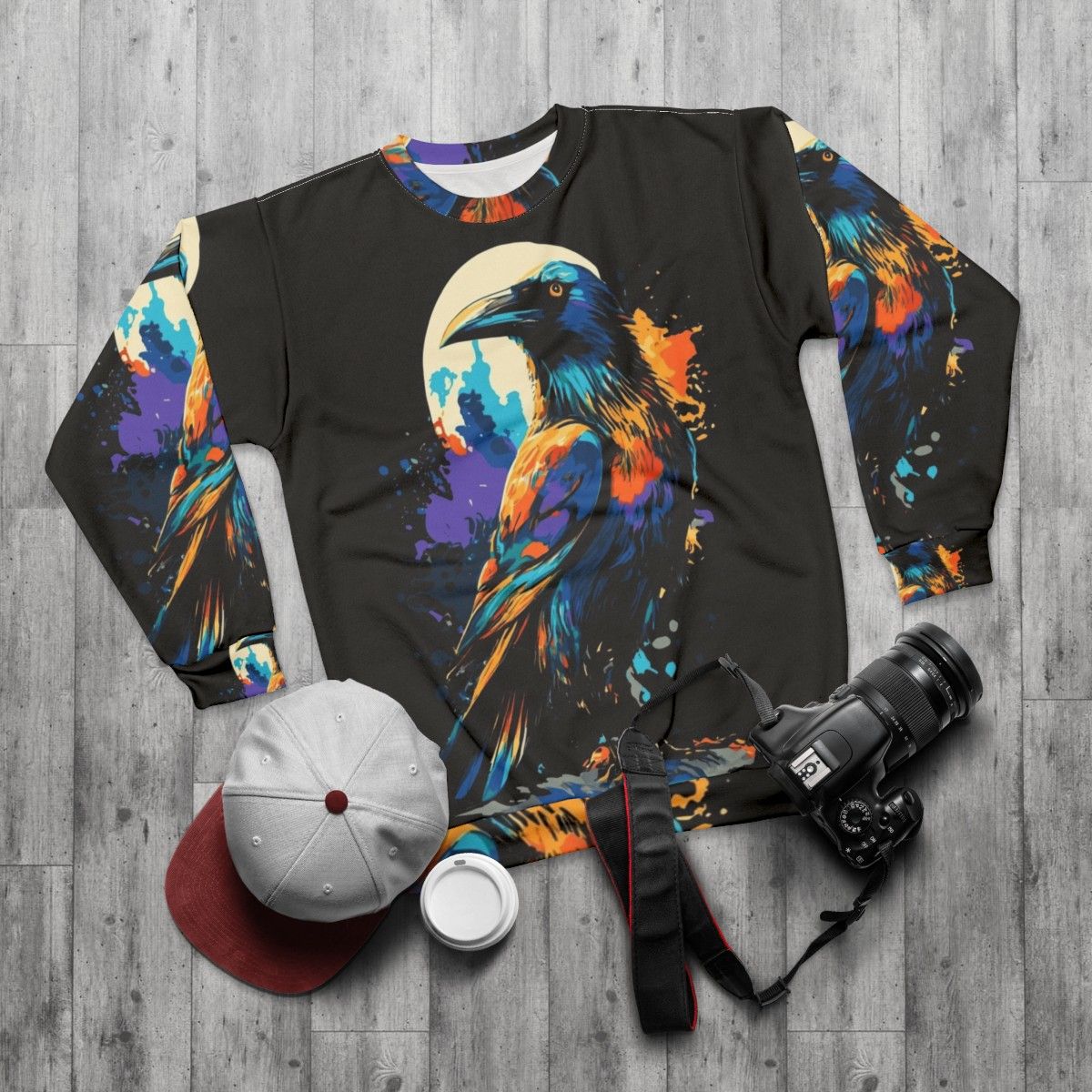 Cute Crow Ravens Crows Colorful Sweatshirt - flat lay