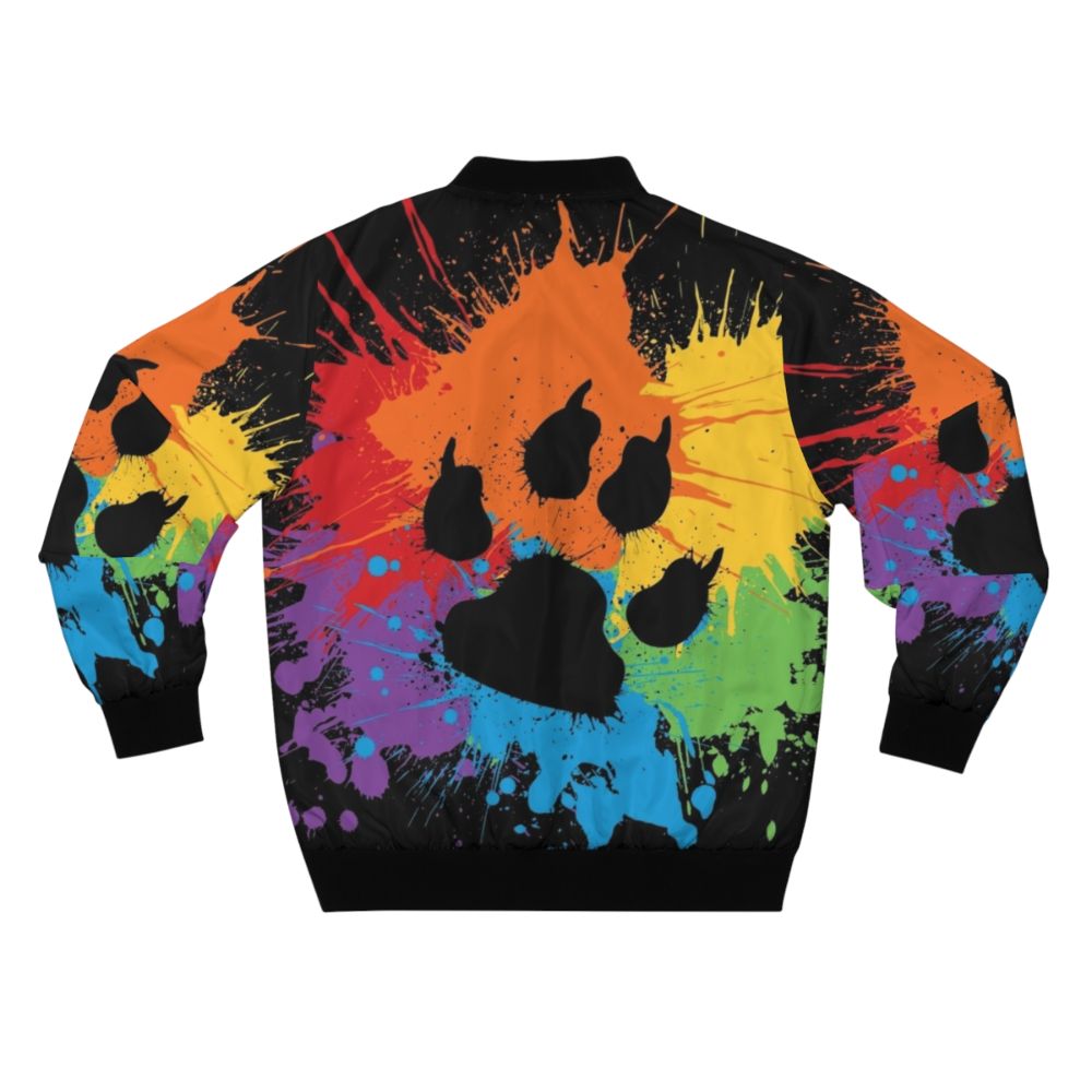 Dark 2019 bomber jacket with paw pride design, showcasing a furry, anthro style. - Back