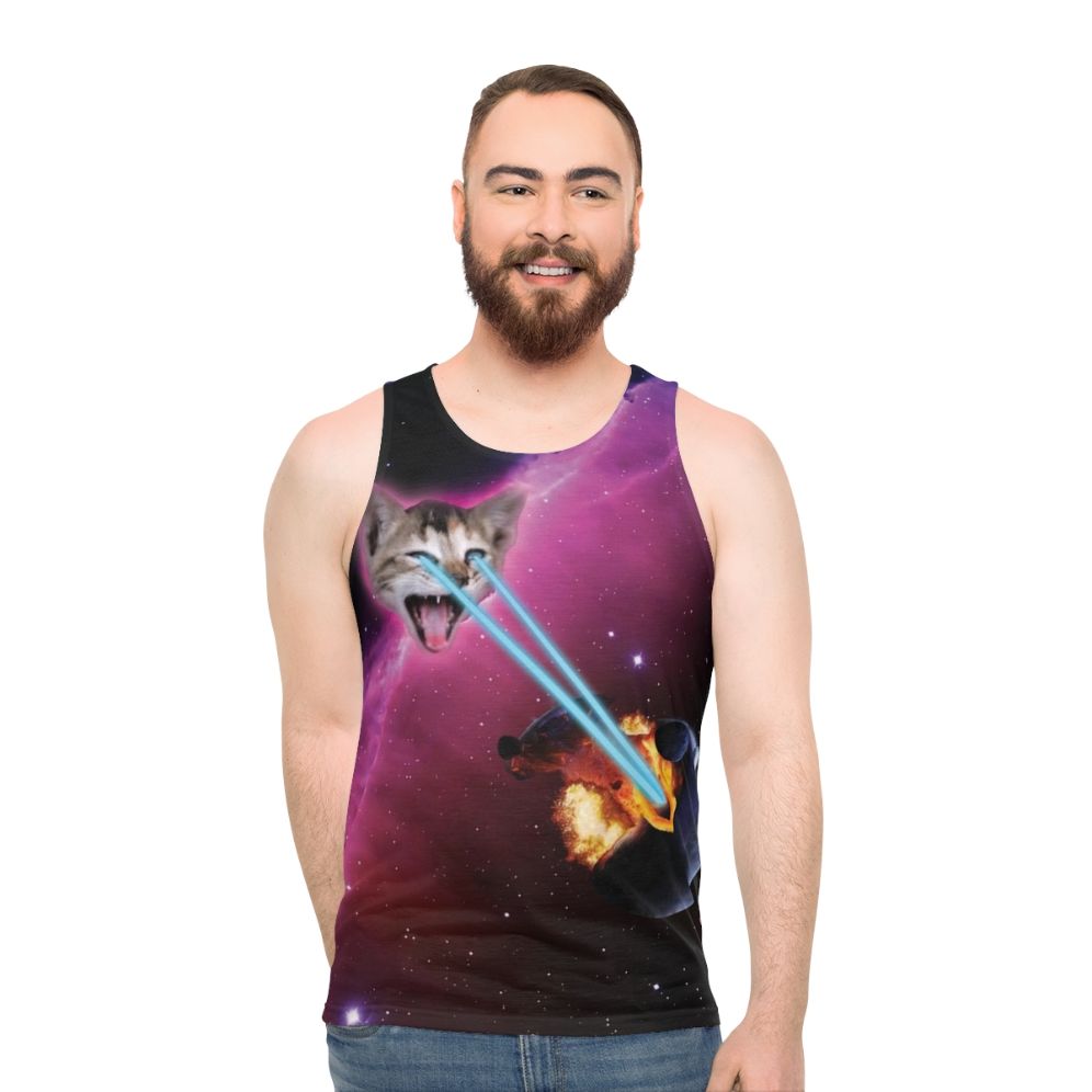 Laser Cat Destroyer of Planets Unisex Galaxy Tank Top - men