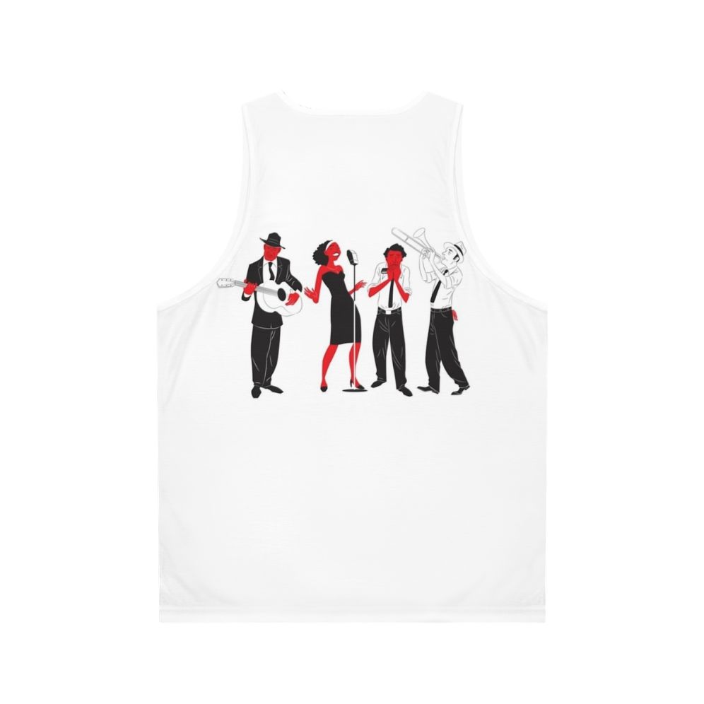 Blues band unisex tank top with delta blues and jazz singer design - Back