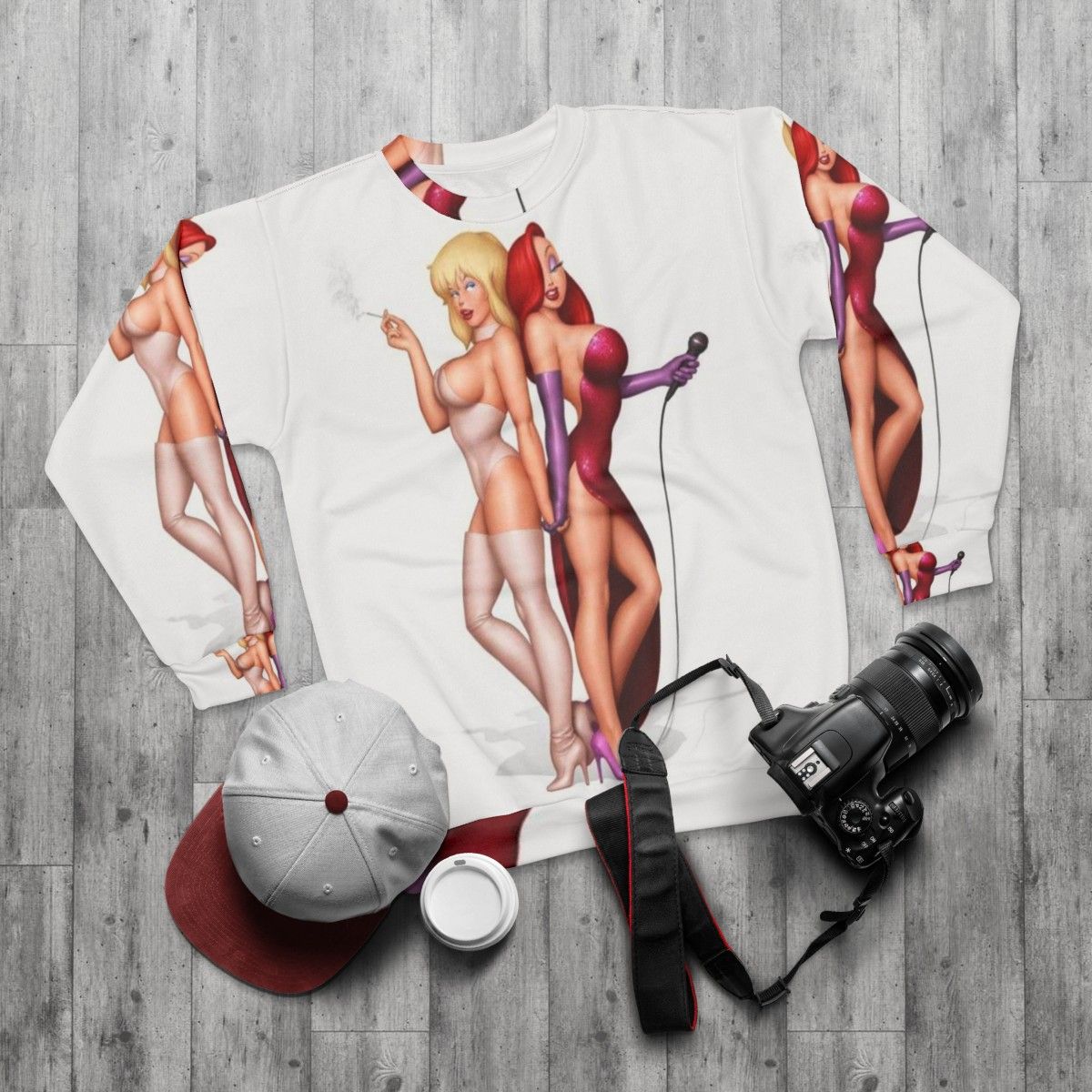 Jessica Rabbit and Holli Would Unisex Sweatshirt - flat lay