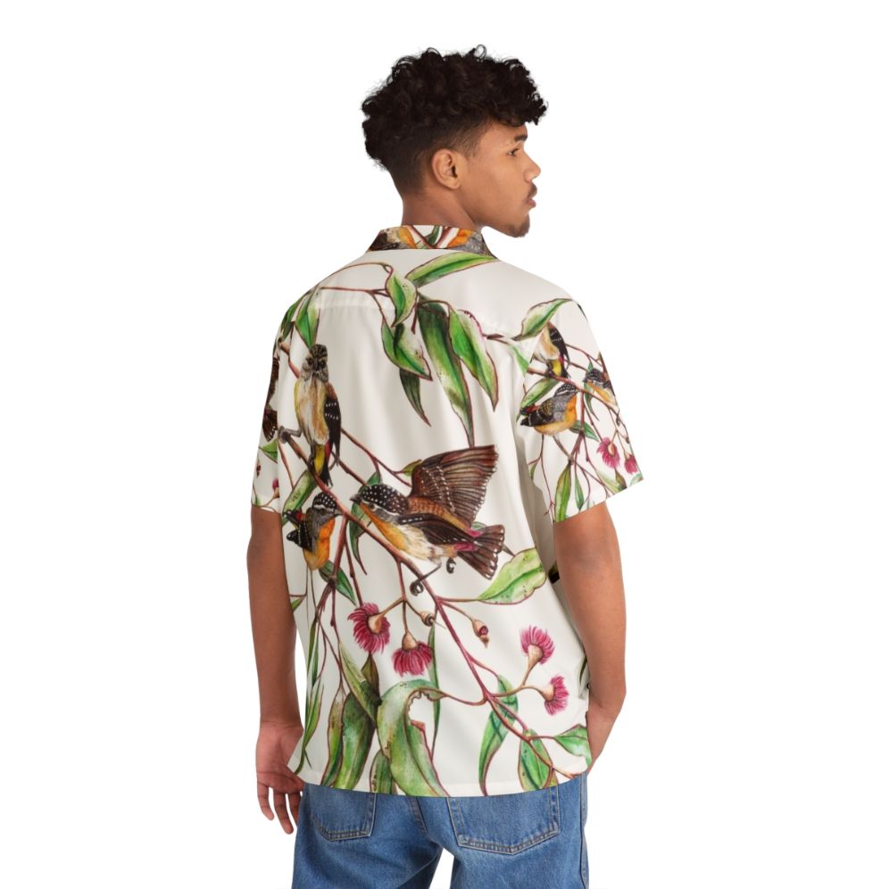 Spotted Pardalotes Hawaiian Shirt with Watercolor Pink Flowering Gum - People Back