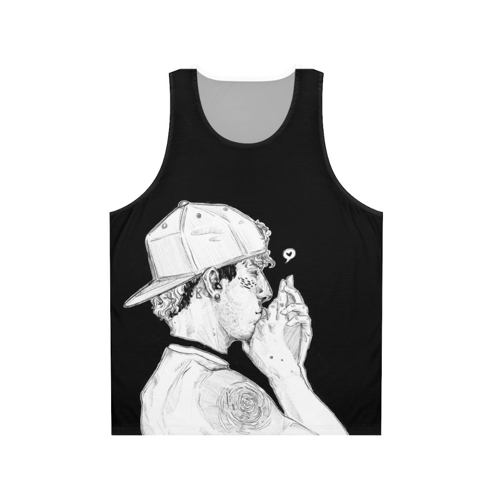 Unisex black and white band drummer tank top