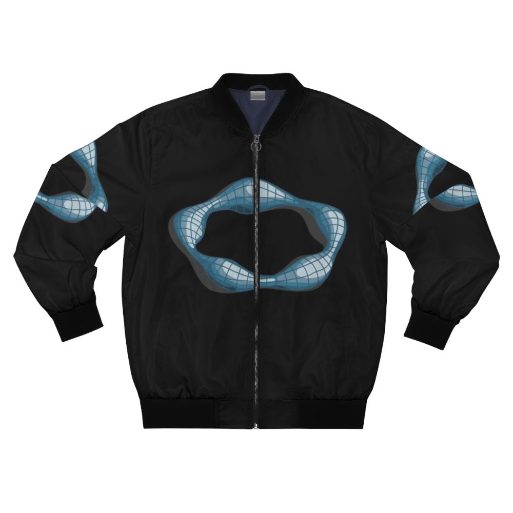 Black bomber jacket with International High IQ Society logo and text