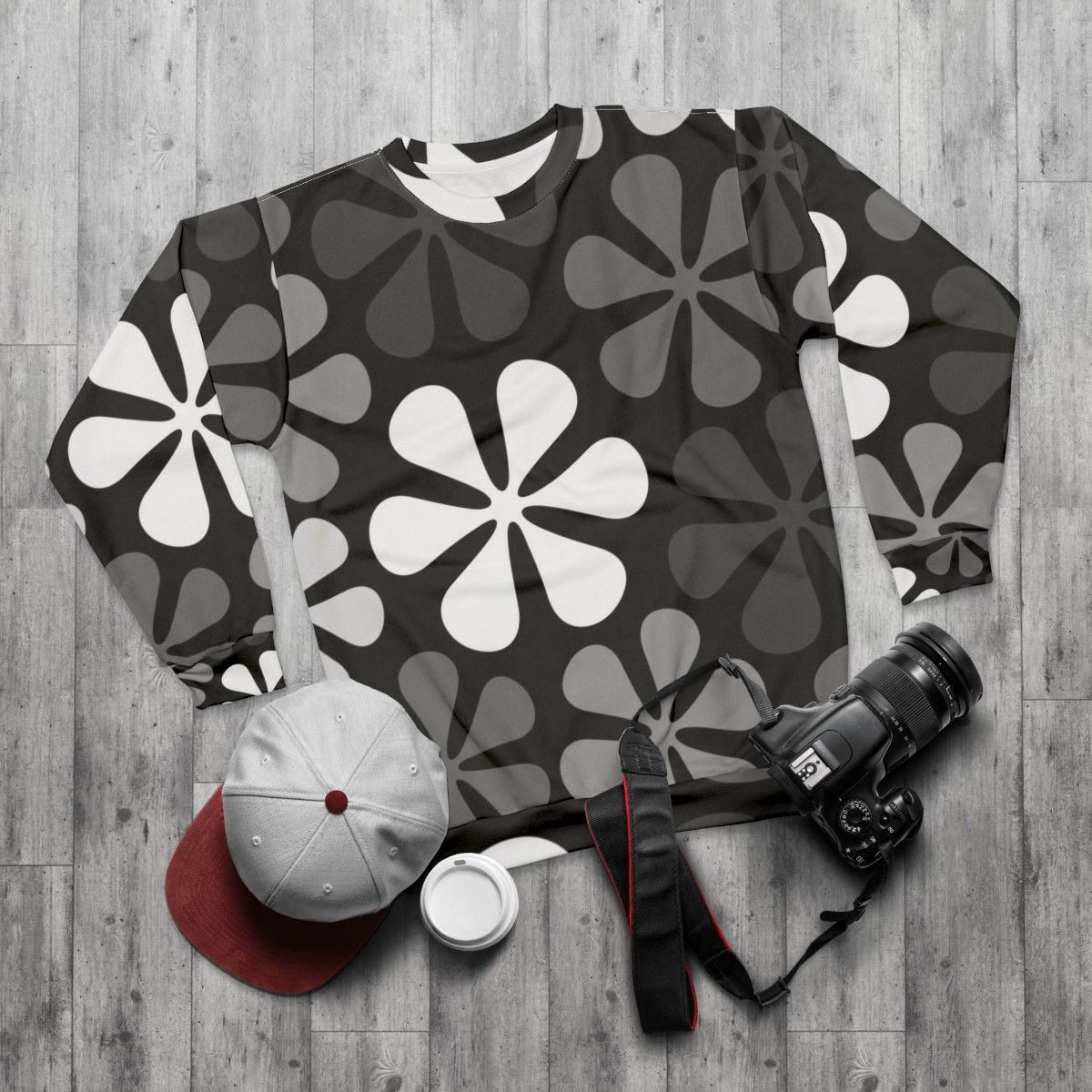 Abstract Flowers Monochrome Sweatshirt - flat lay