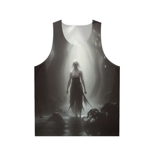 Unisex dark fantasy tank top with mysterious woman