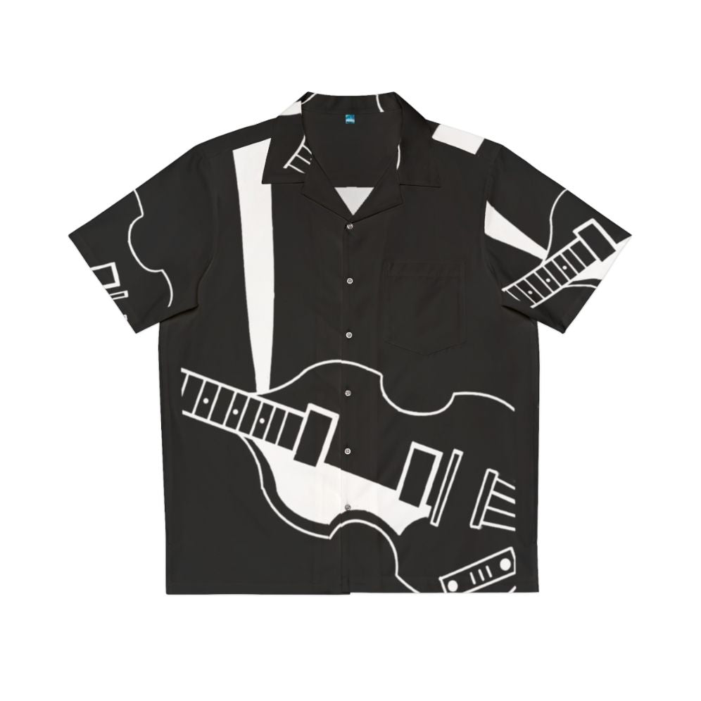 Vintage Hawaiian shirt with violin bass design, inspired by The Beatles