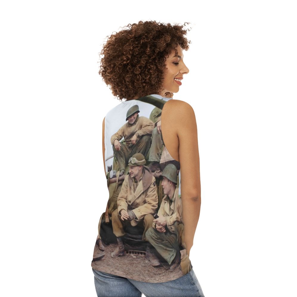 WWII US Army Tank Crew Unisex Tank Top with Ernie Pyle - women back