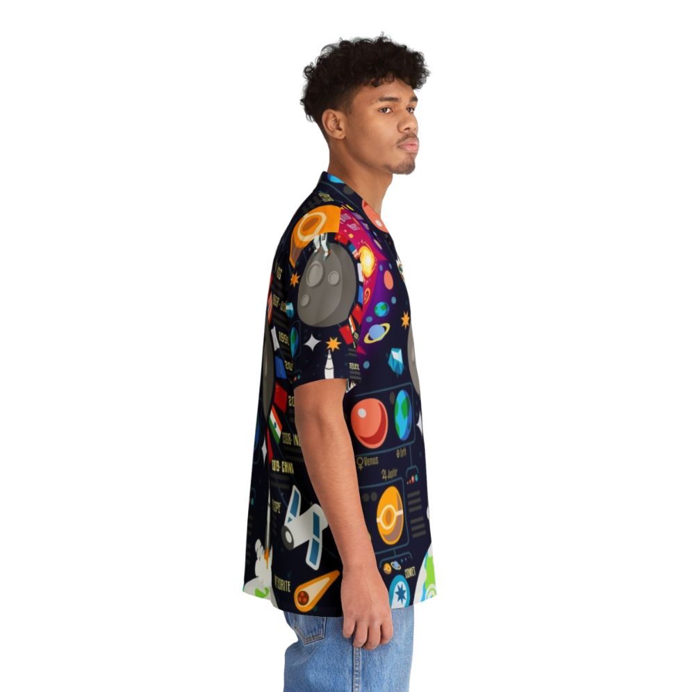 Space-themed Hawaiian shirt with infographic design of the universe, big bang, planets, and celestial elements - People Pight