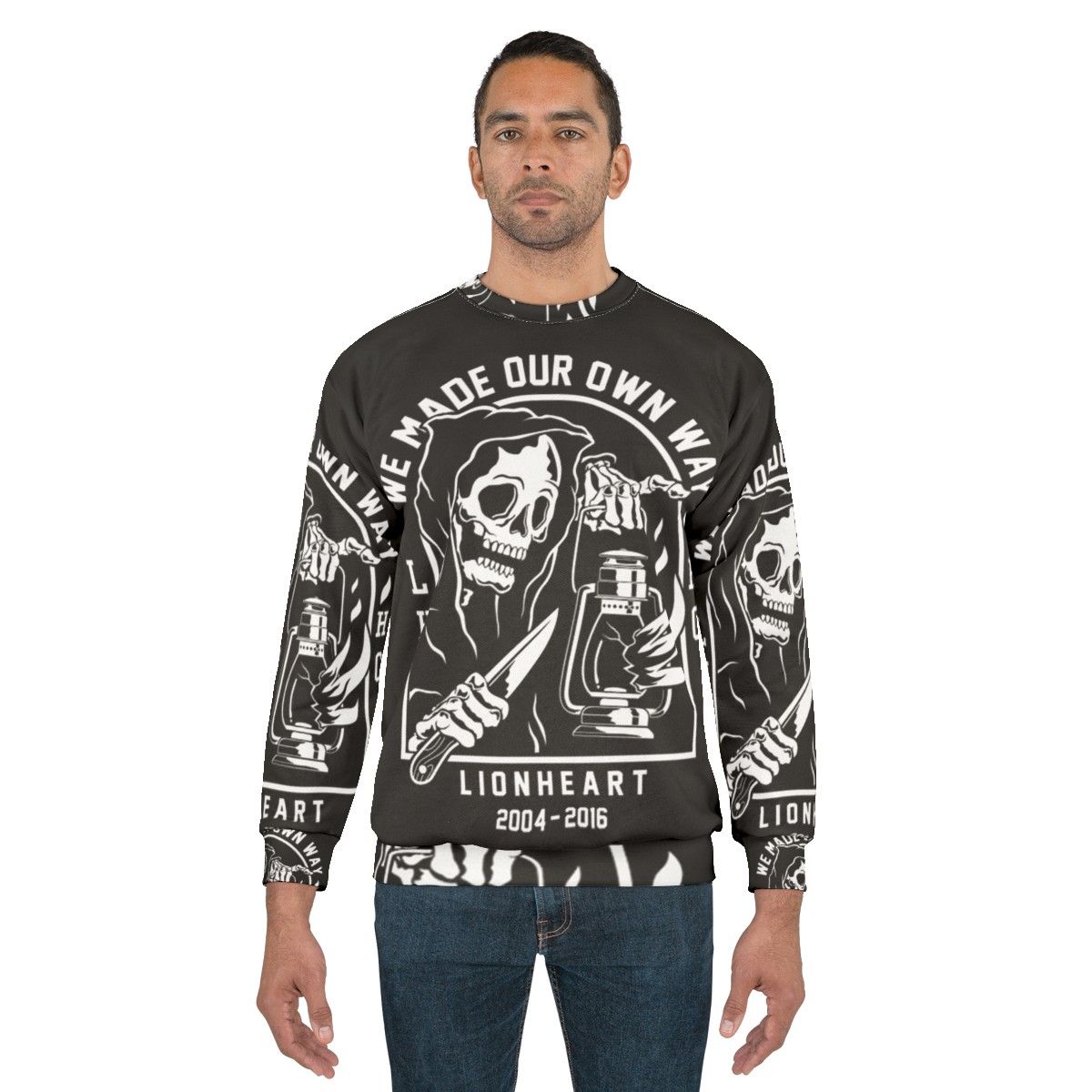 Lionheart Metal Music Sweatshirt with Grim Reaper Skull Design - men