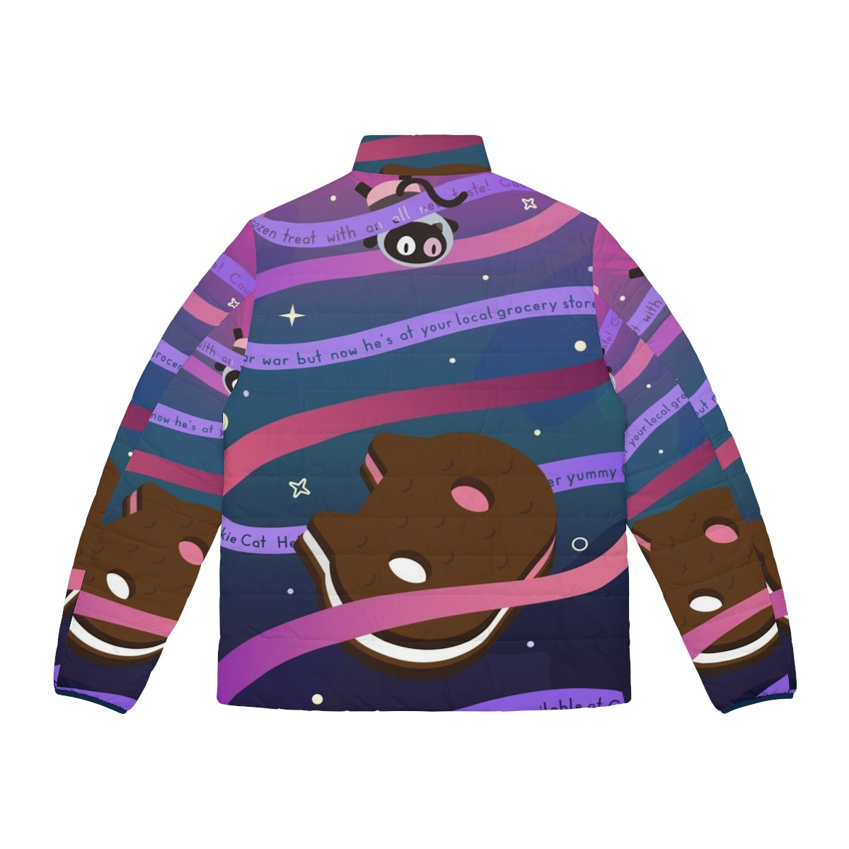 Cookie Cat Puffer Jacket featuring the iconic ice cream sandwich character from the Steven Universe cartoon series - Back