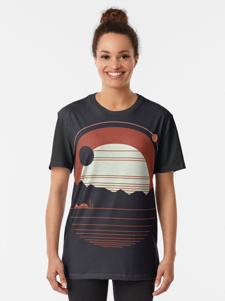 Solitude graphic t-shirt with minimalist space and landscape design - Women