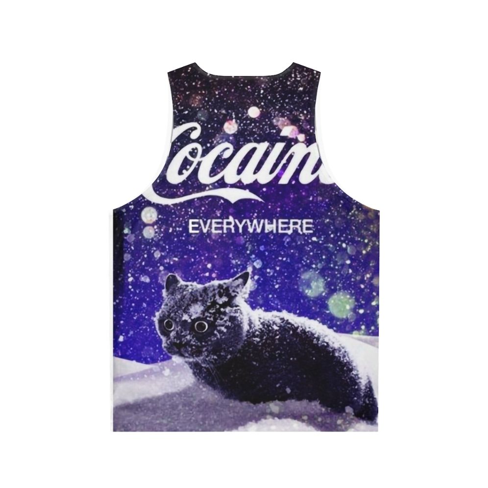 Cocaine Cat Unisex Tank Top with Artistic Design - Back