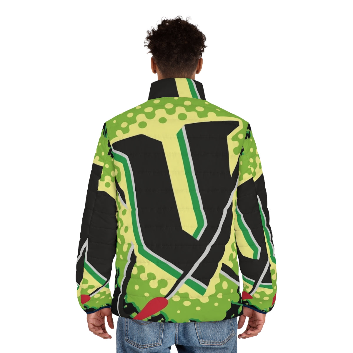 V Energy Logo Corner Puffer Jacket featuring the iconic V Energy drink logo - men back