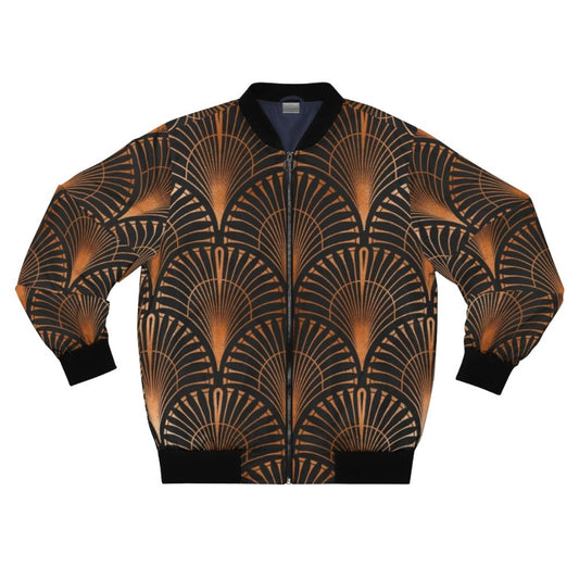 Copper and black art deco patterned bomber jacket