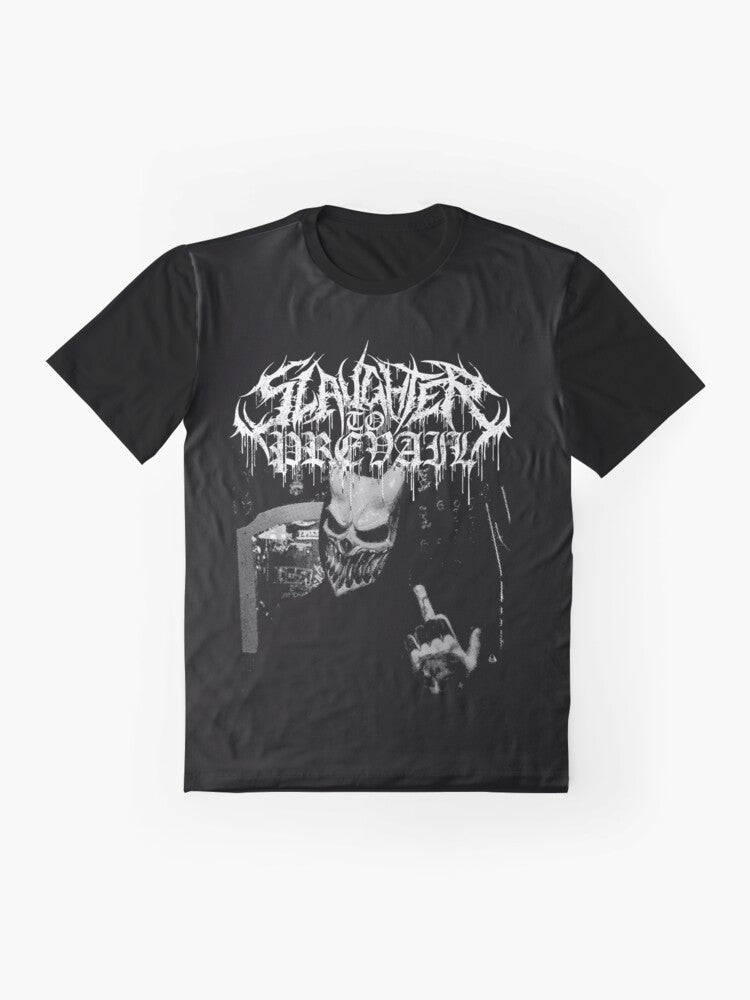 Metalcore band graphic t-shirt featuring designs from Slaughter to Prevail, I Prevail, and Counterparts - Flat lay