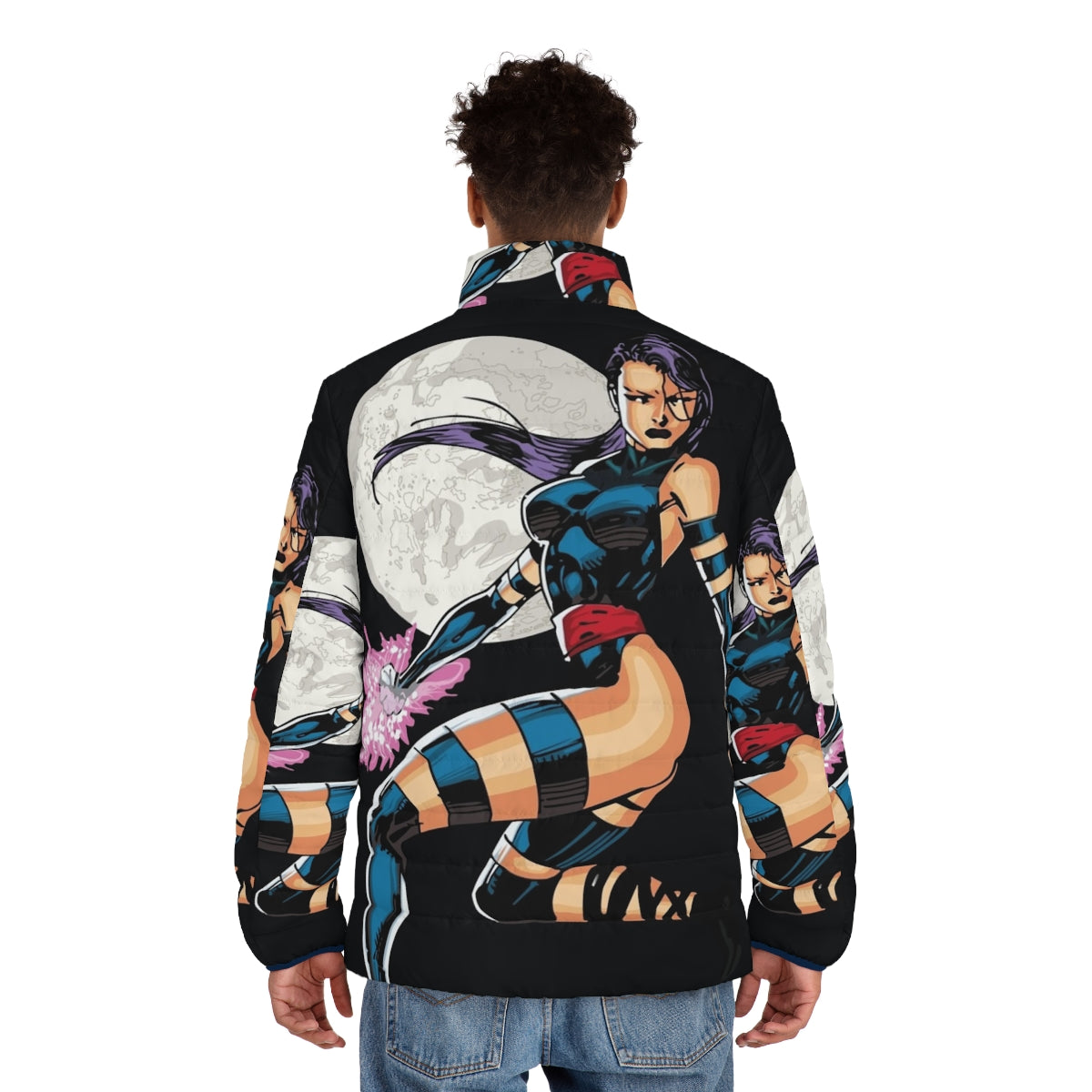 Betsy Braddock Puffer Jacket featuring Psylocke, the Marvel Comics character - men back