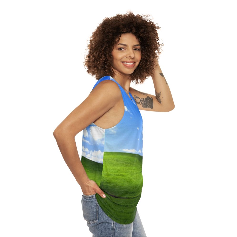 Windows XP Default Desktop Meme Unisex Tank Top - women side