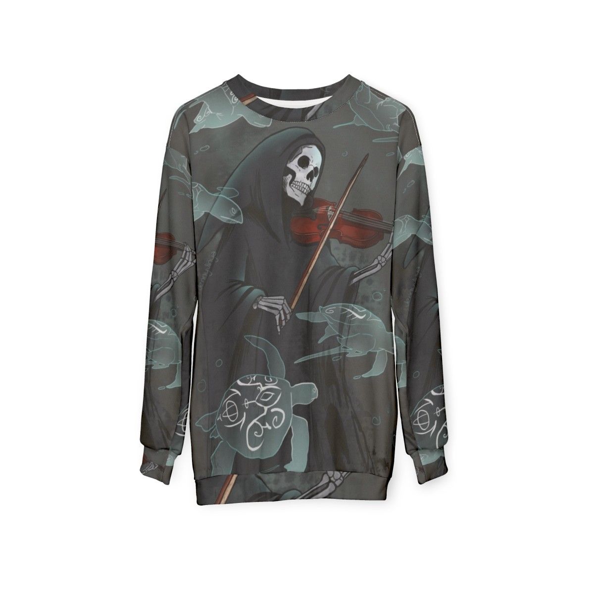 Dark symphony grim reaper violin sweatshirt - hanging