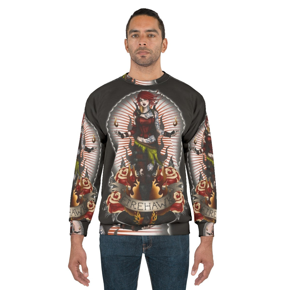 Firehawk Borderlands Sweatshirt with Lilith and Miss Cherry Martini Fanart Design - men