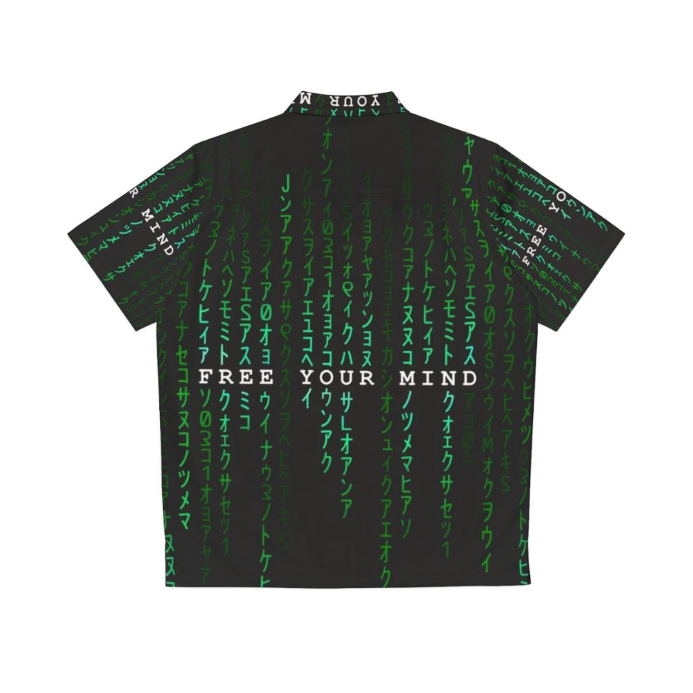 The Matrix "Free Your Mind" Hawaiian button-up shirt with digital rain pattern - Back