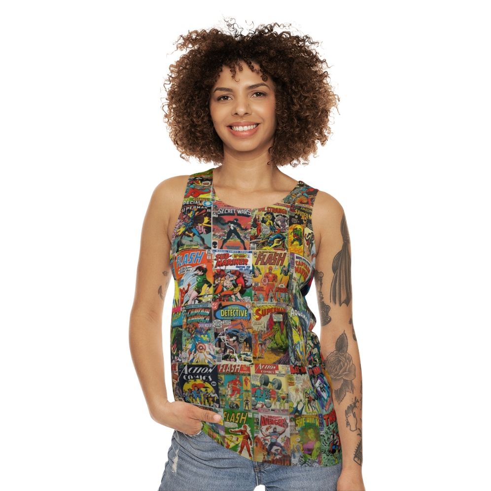 Vintage comic book pattern unisex tank top - women