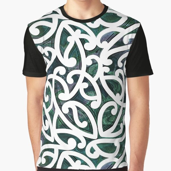 Maori Paua Graphic T-Shirt featuring a vibrant Polynesian native design