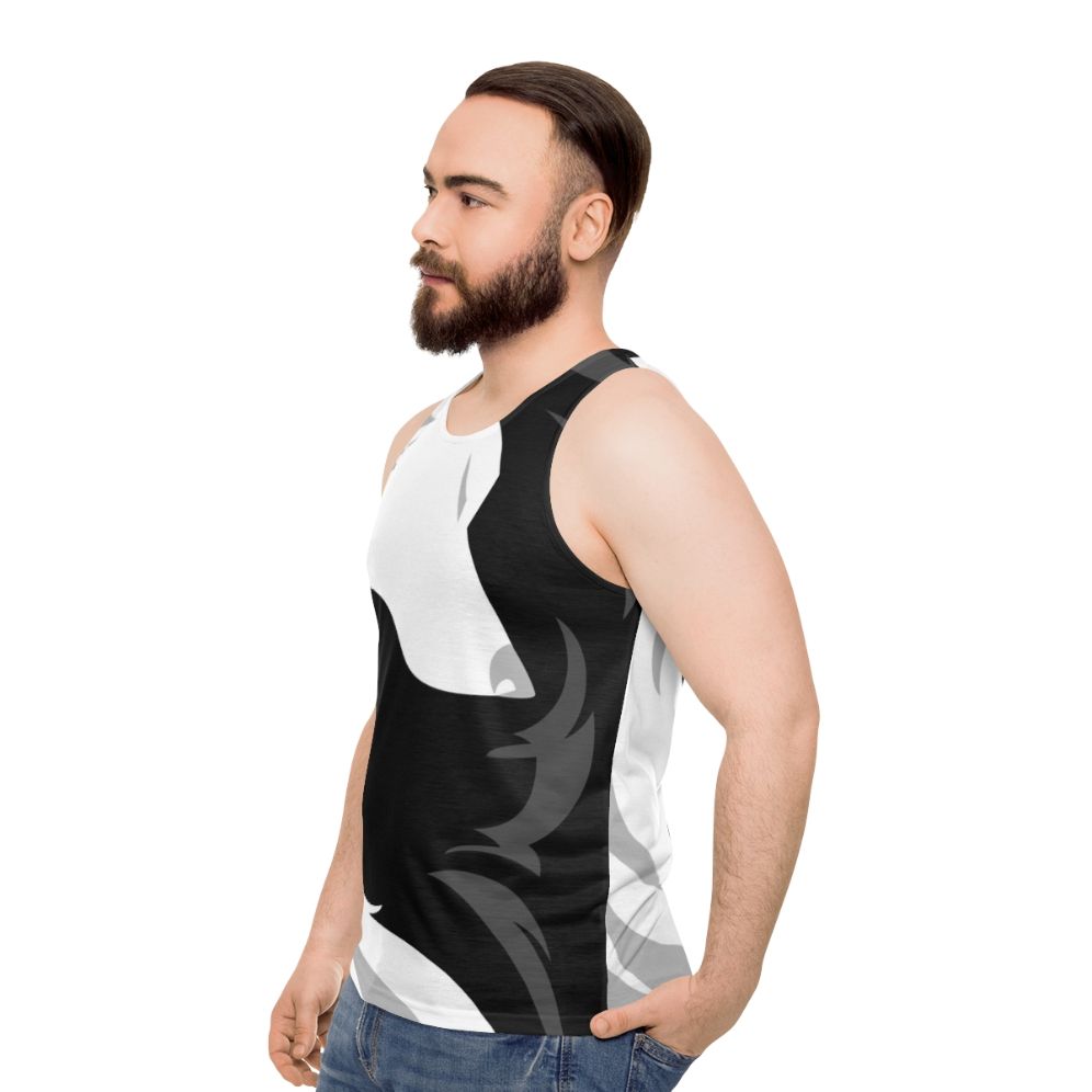 Wolf love unisex tank top, minimalist black and white graphic - men side