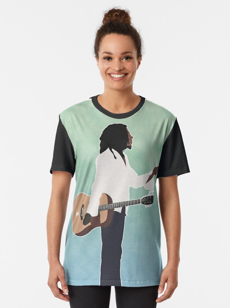 Bob Marley graphic t-shirt featuring the legendary Jamaican reggae artist and his iconic lyrics and imagery - Women