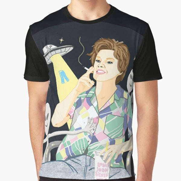 Graphic t-shirt featuring Kate McKinnon as Ms Rafferty from SNL in an alien abduction scene, for LGBT+ fans