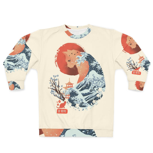 Ukiyo-e inspired cat sweatshirt with Japanese art design