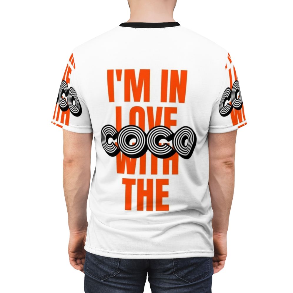 Stylish AOP T-shirt featuring a cool design inspired by the popular "Im in Love with the Coco" song and Conan O'Brien's Team Coco brand. - men back