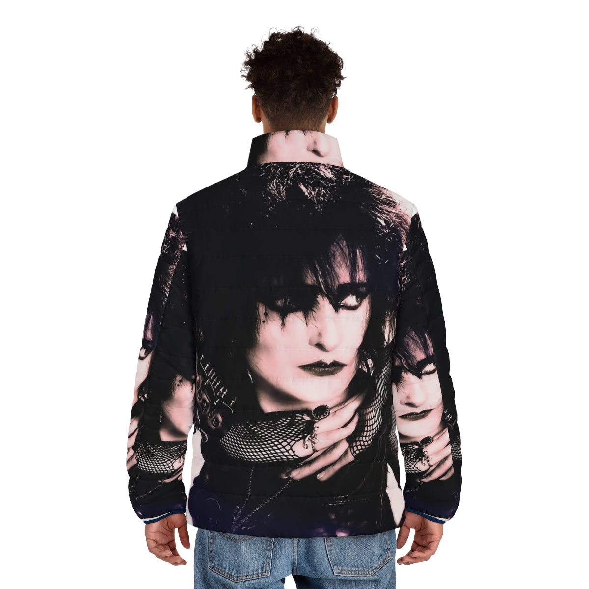 Siouxsie and the Banshees inspired puffer jacket with gothic and punk design - men back