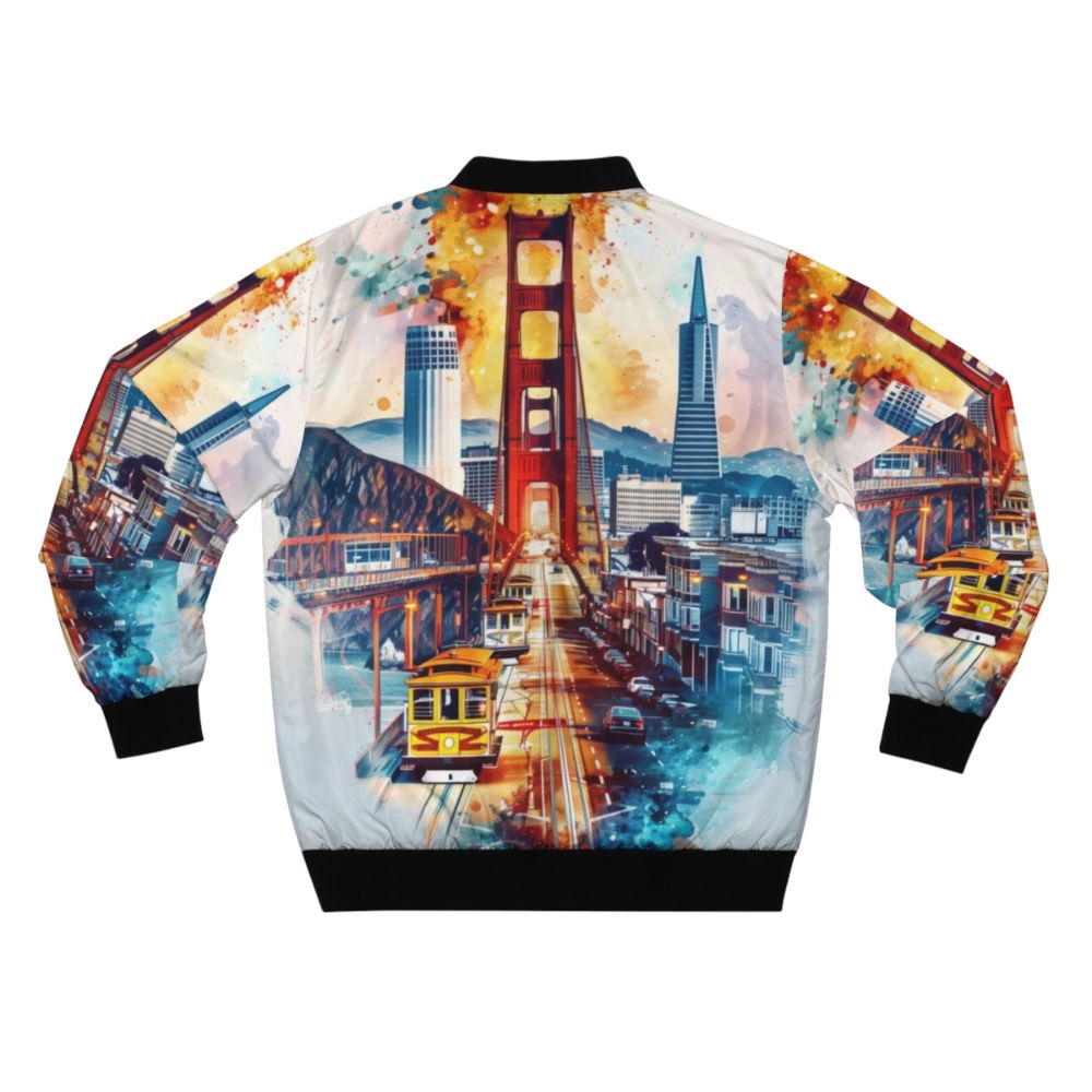 San Francisco Golden Gate Bridge and Cable Cars Bomber Jacket - Back