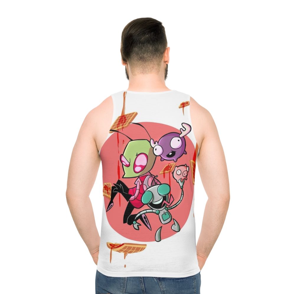 Unisex Invader Zim Waffles Cartoon Graphic Tank Top - men back