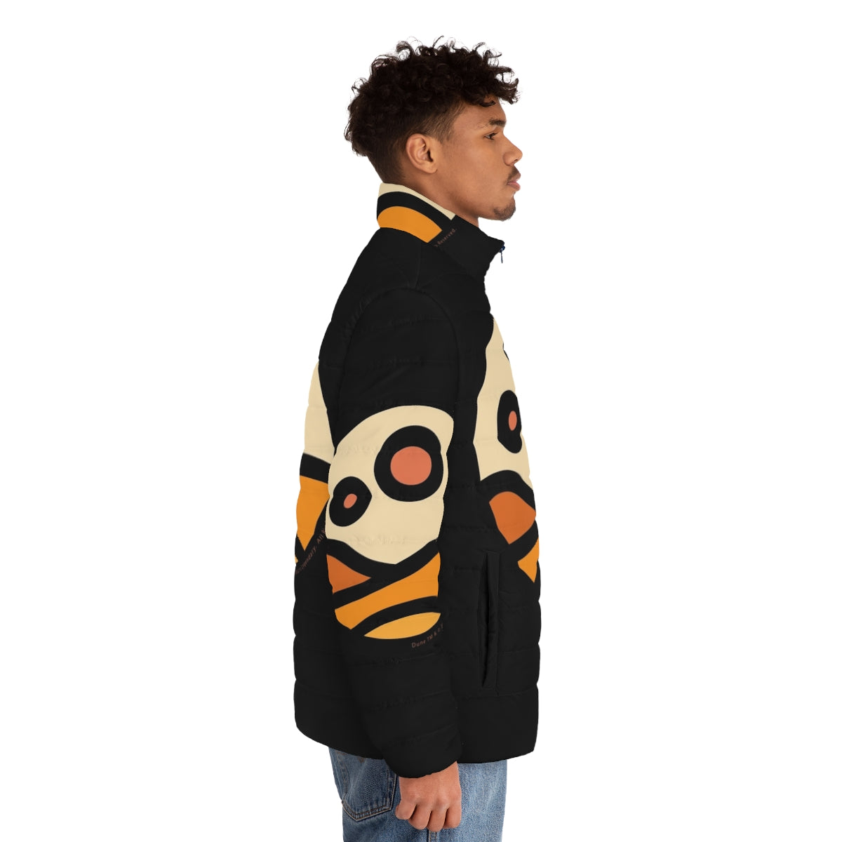 Dune Arrakis Desert Puffer Jacket featuring a sand worm and desert landscape - men side right