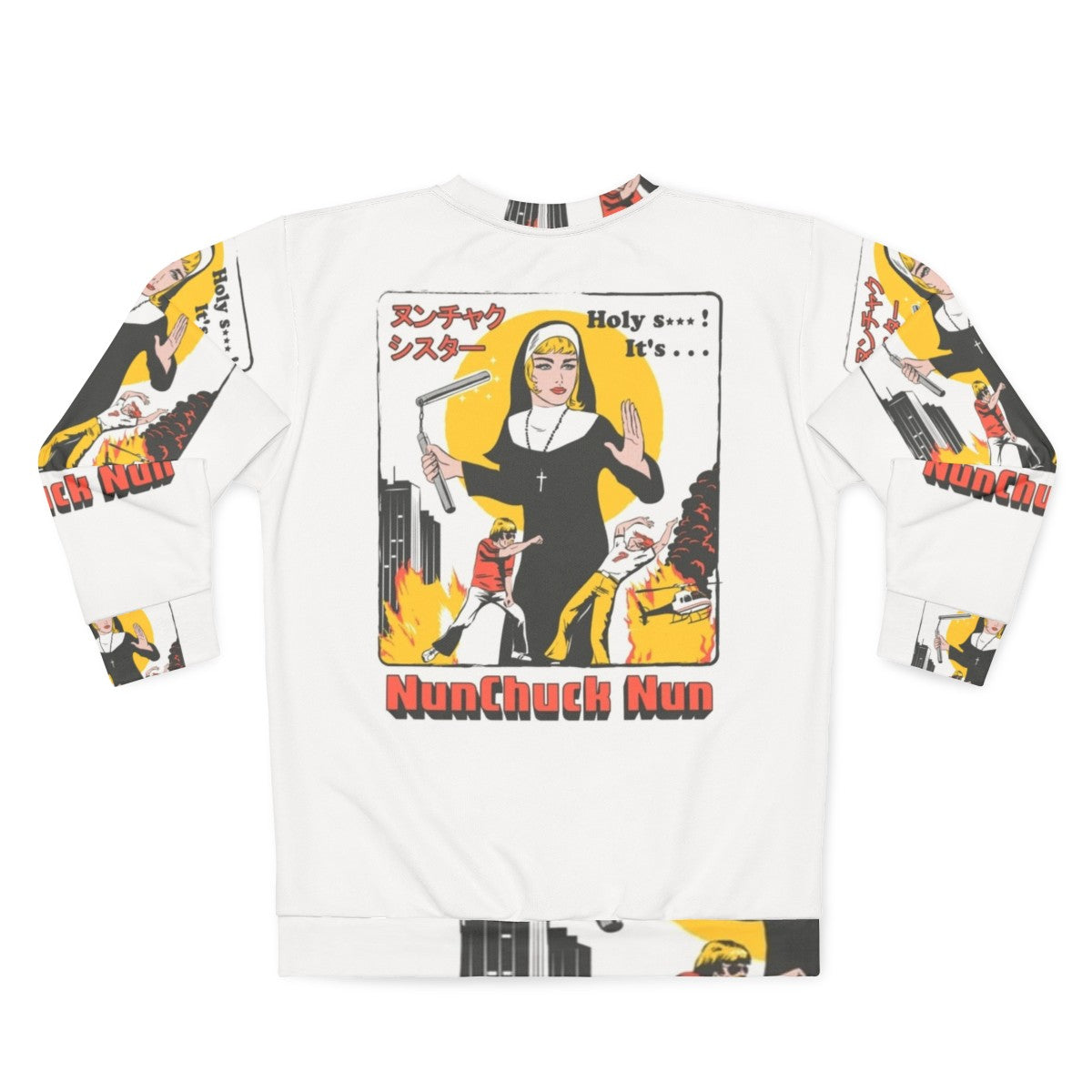 Nunchaku nun sweatshirt with retro pop culture design - Back