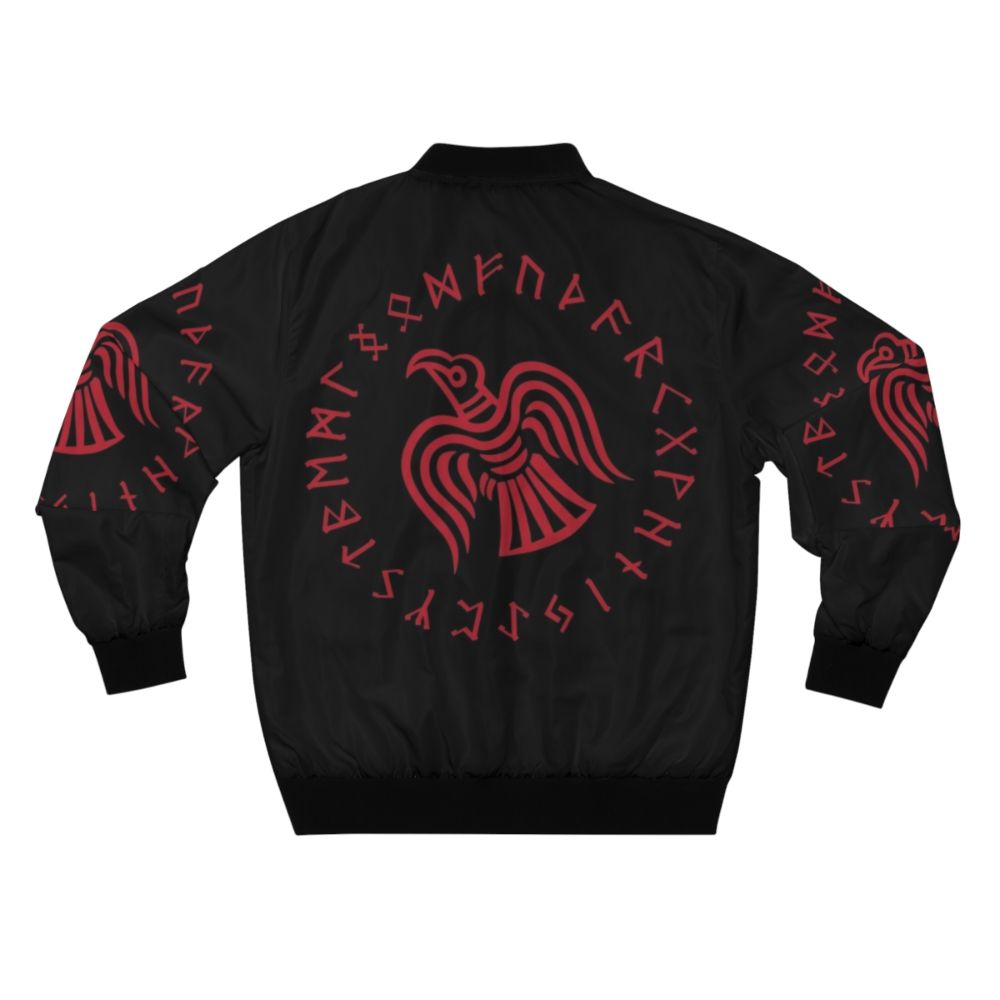 Norse Raven Runes Viking Bomber Jacket with Futhark Runes and Odin's Ravens Huginn and Muninn - Back