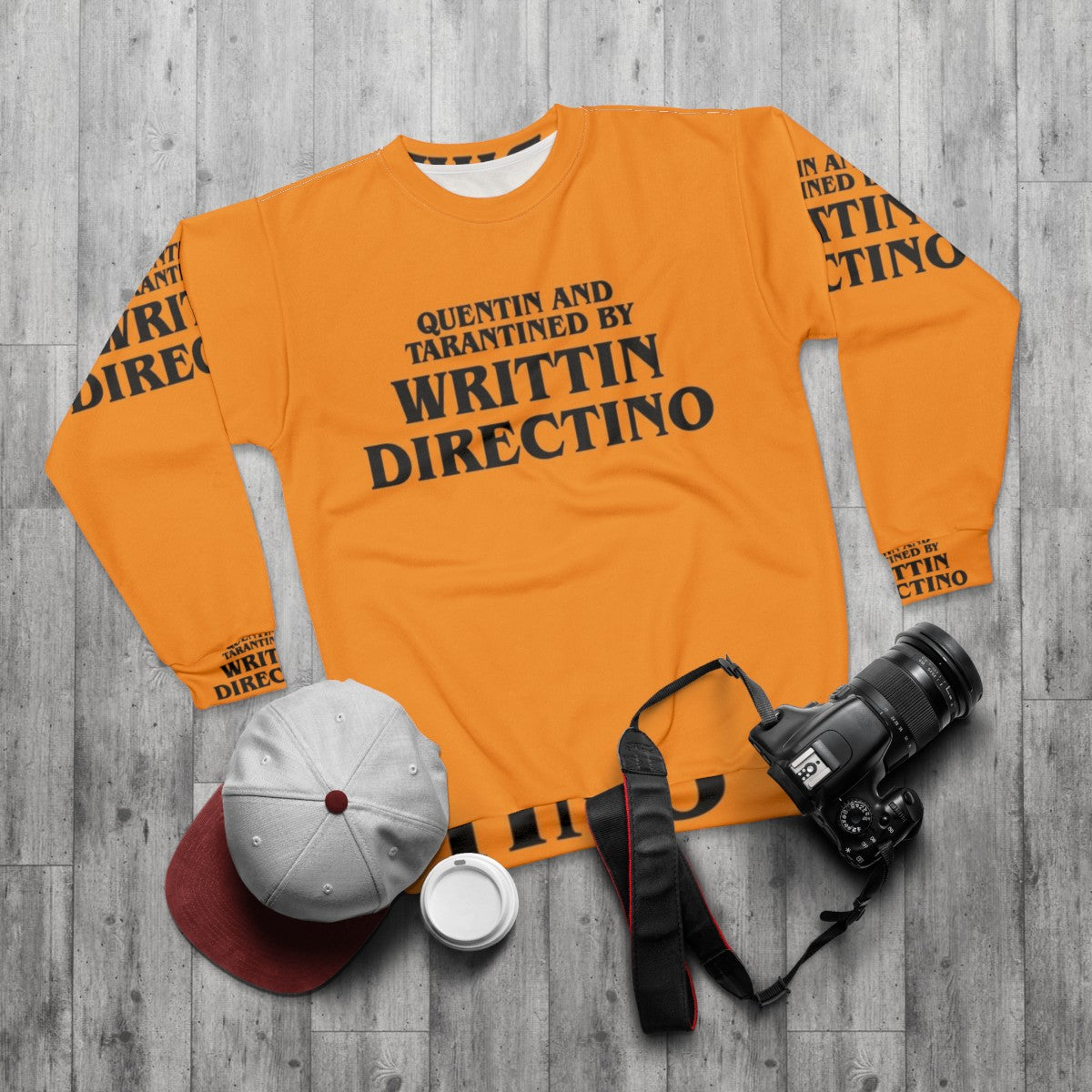 Quentin Tarantino Director Sweatshirt with Pulp Fiction Theme - flat lay