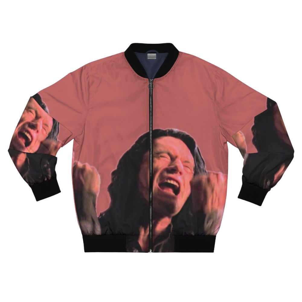 "The Room" inspired bomber jacket with "You're Tearing Me Apart Lisa!" text