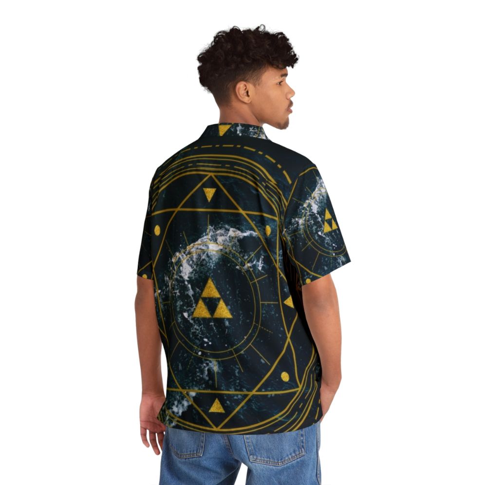 Geometric Triforce Hawaiian Shirt with Zelda-inspired Ocean Design - People Back