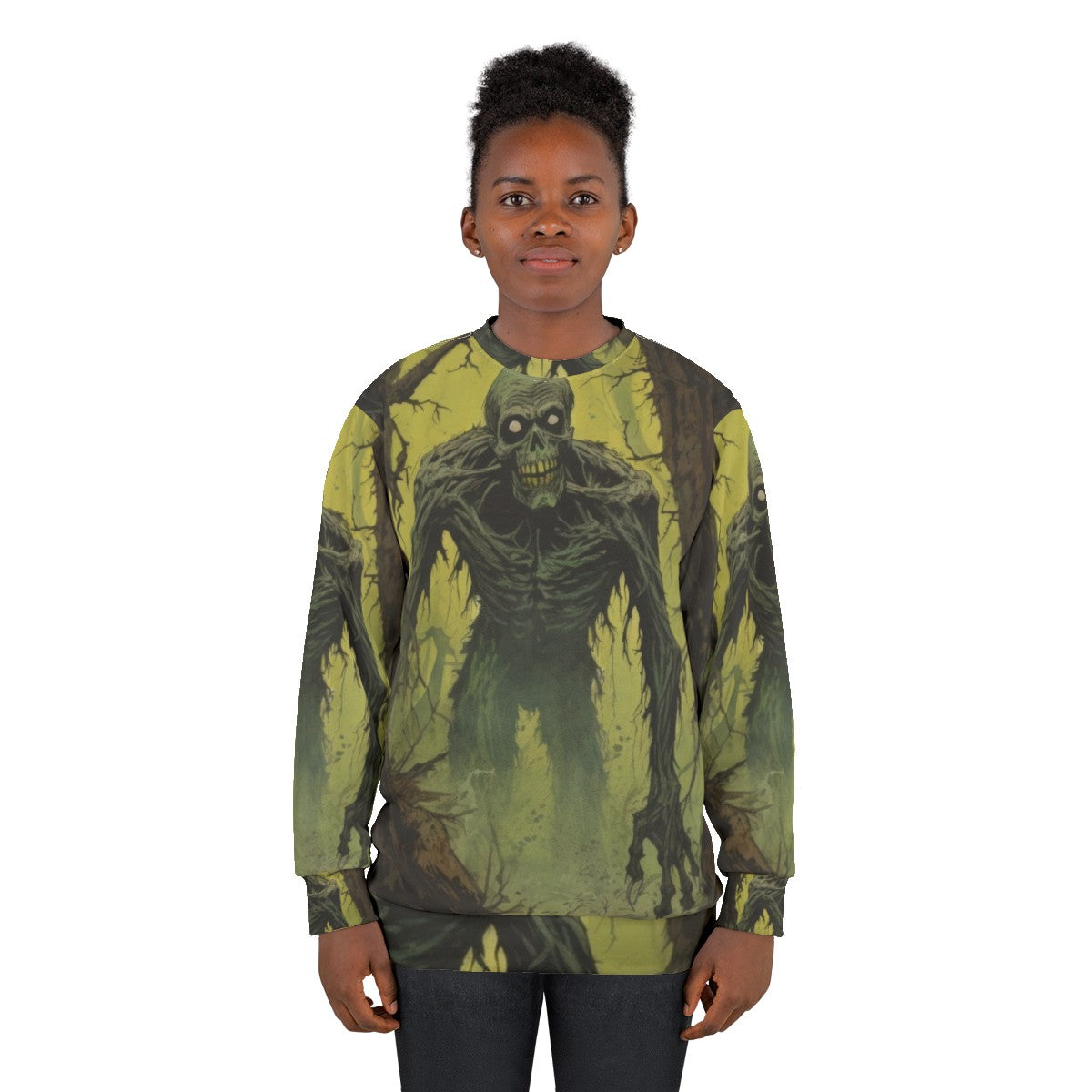 Haunting Zombie Stalker Sweatshirt with Vintage Comic Art Design - women