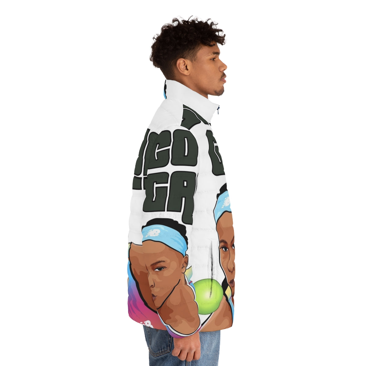 Coco Gauff Puffer Jacket with Clipart Design - men side right