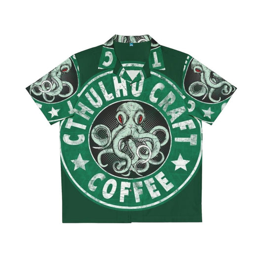 Cthulhu Craft Coffee Hawaiian Shirt featuring a lovecraft inspired octopus monster design