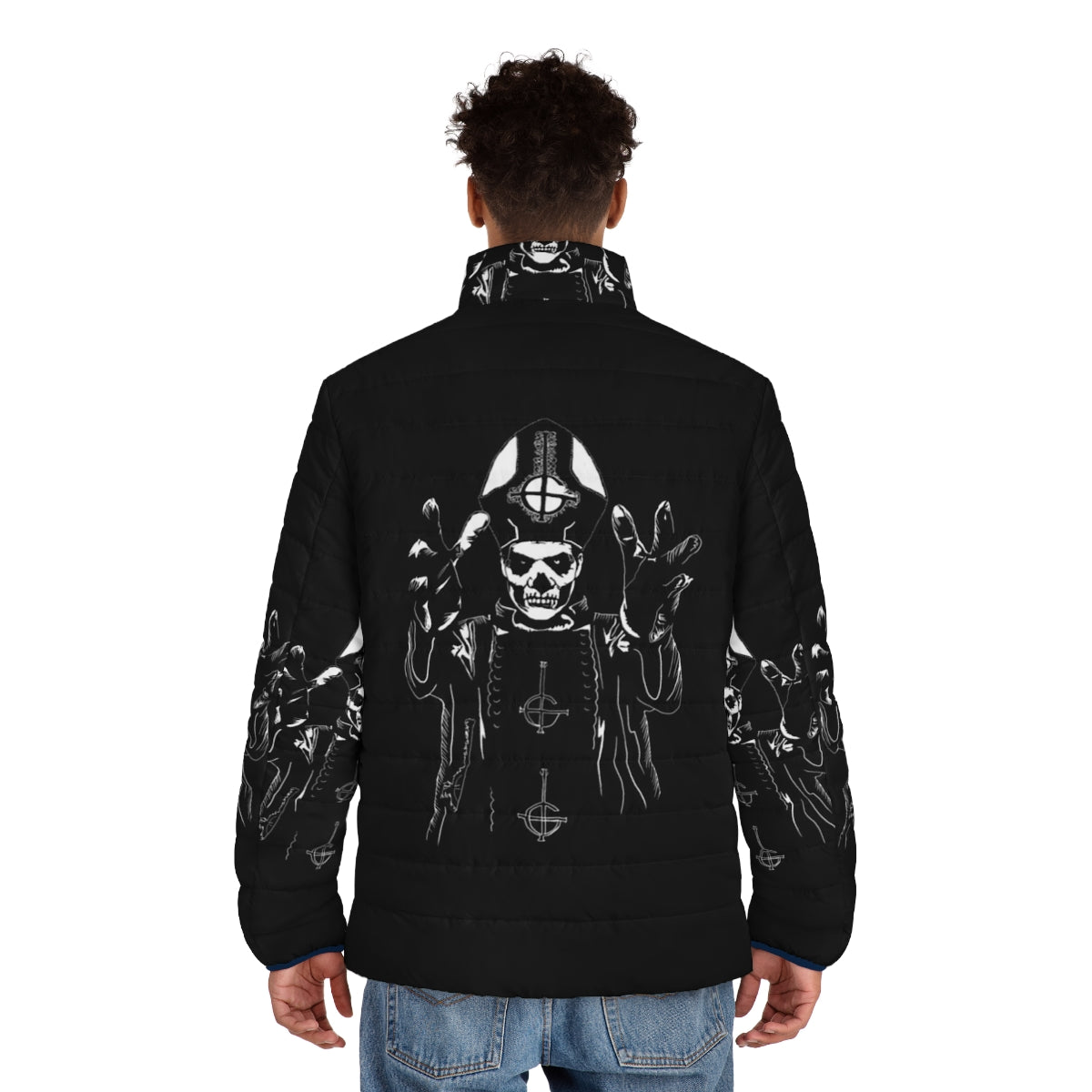 Ghost band Puffer Jacket with Papa Emeritus design - men back