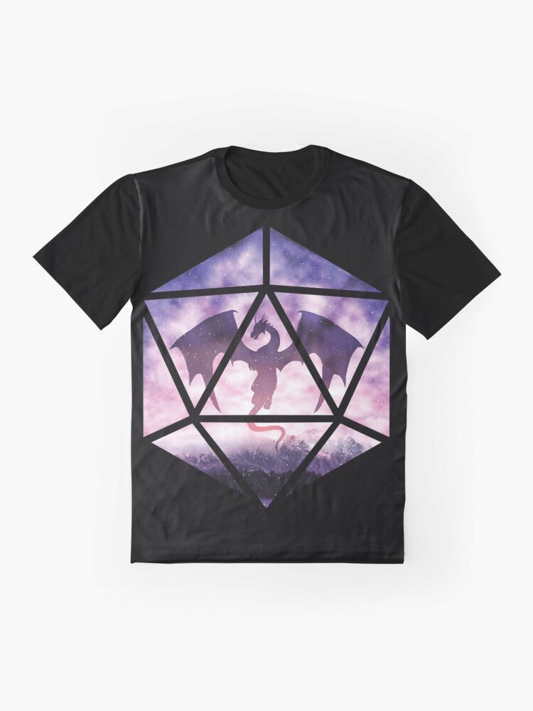 Dungeons & Dragons D20 Dragon Graphic T-Shirt with fantasy tabletop role-playing design - Flat lay