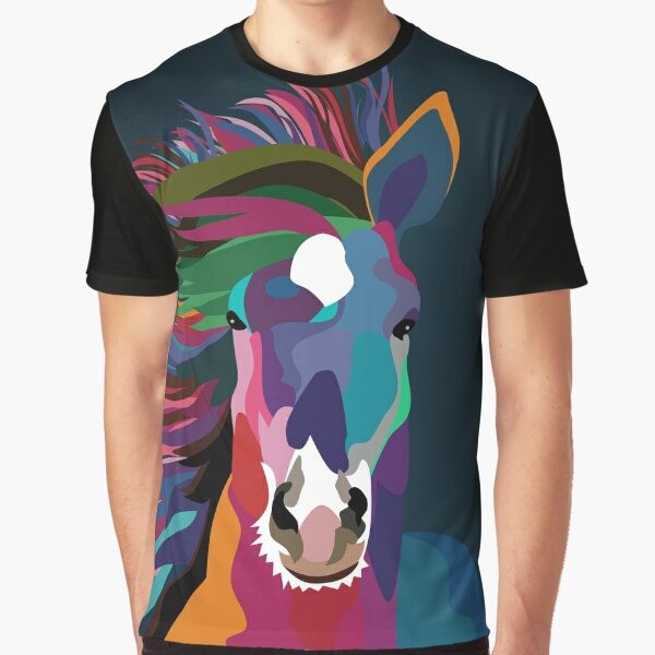 Stylized illustration of a wild horse running in abstract, geometric, modern pop art design