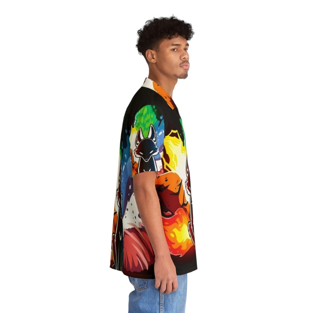 Colorful rainbow kitsune Hawaiian shirt featuring a mythical fox creature - People Pight